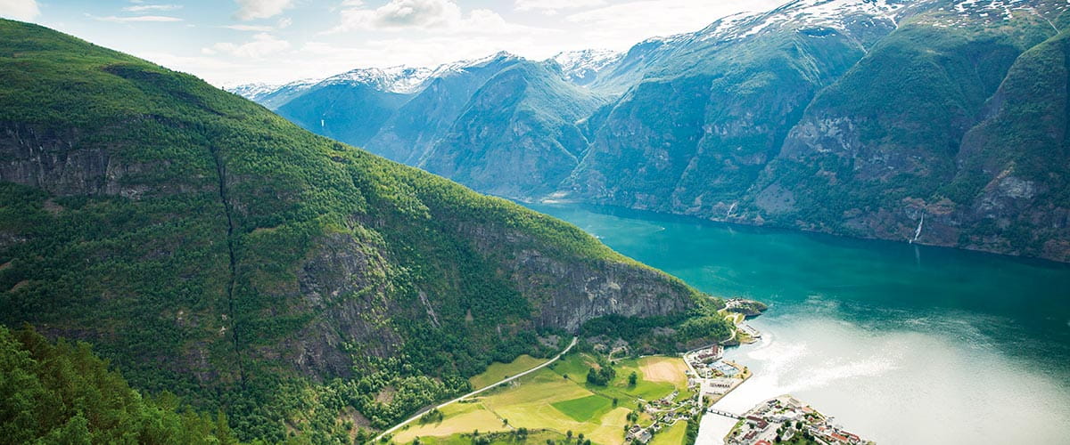 Fjordland scenery in Aurlandsfjord, Norway